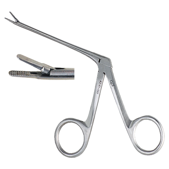 Ear Forceps, 4.0 Mm Finely Serrated Jaws, Shaft 3" (75.0 Mm), 5 1/4" (13.5 Cm), Angled Up